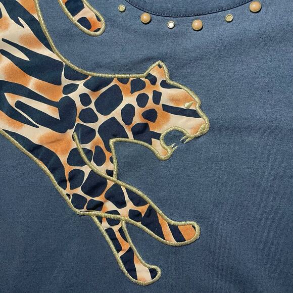 Vintage Delia Burke T-Shirt Leopard Cheetah Embroidered Applique Gray - Size 1X - Picture 6 of 11
